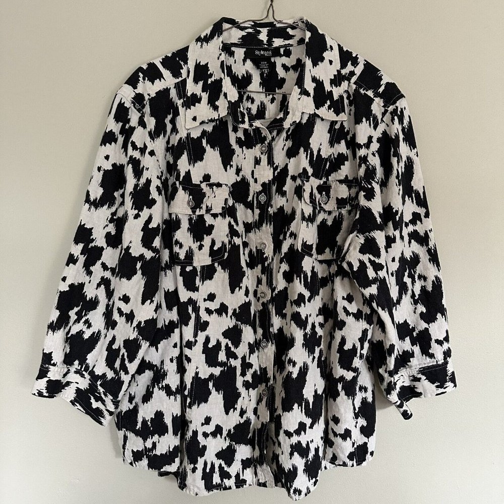 100% Linen Shirt Woman Blouse White Black Size 22W